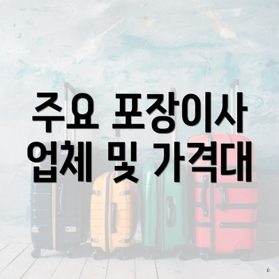 주요 포장이사 업체 및 가격대