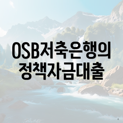OSB저축은행의 정책자금대출