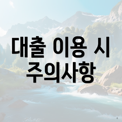 대출 이용 시 주의사항