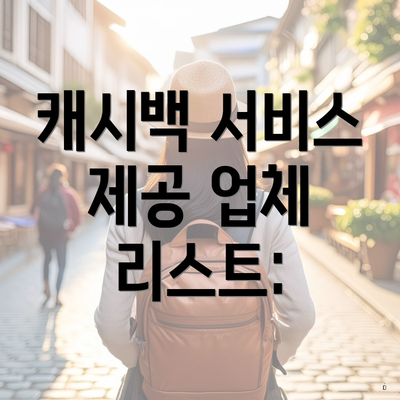 캐시백 서비스 제공 업체 리스트: