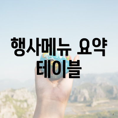 행사메뉴 요약 테이블